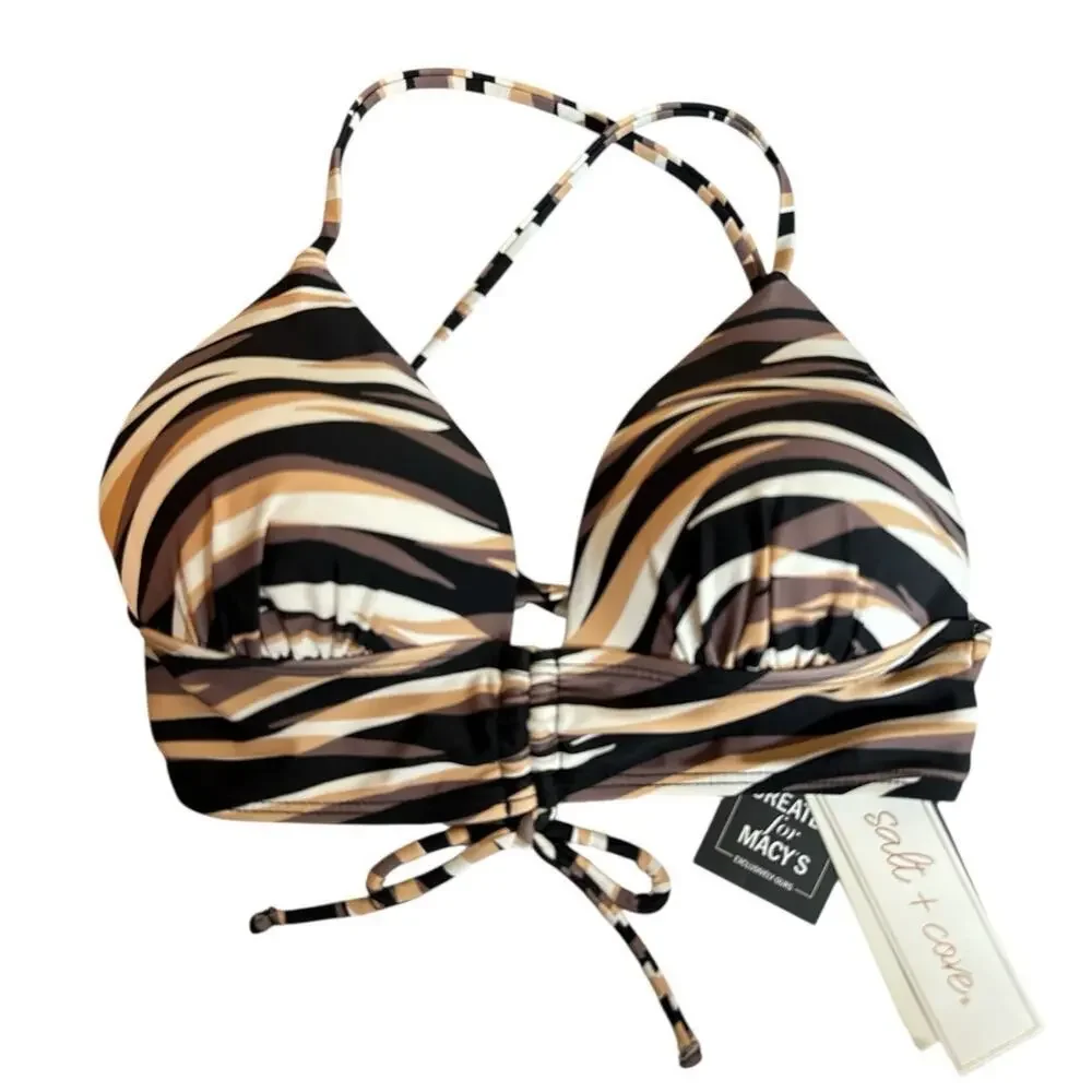 Salt & Cove Women's Juniors' Striped Tie-Front Swim Bikini Top Size XS Multi NWT